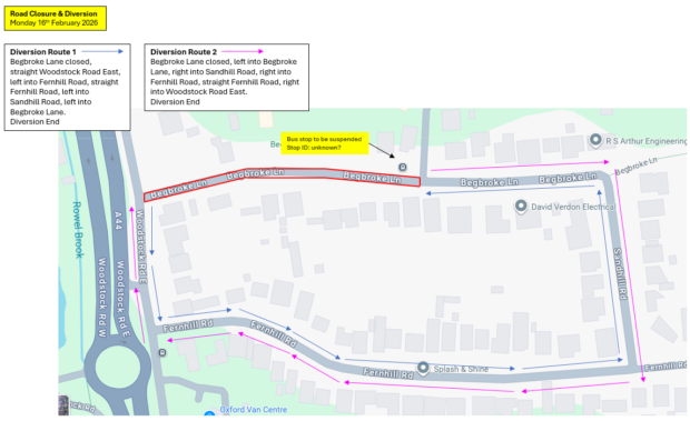 Begbroke Lane Road Diversion Route 16th Feb Begbroke Lane Road Diversion Route 16th Feb